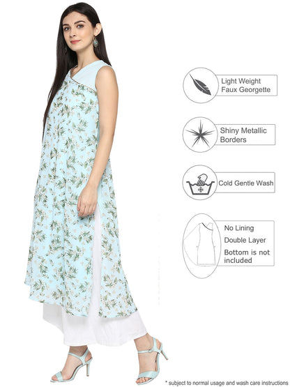 Women's  Powder Blue Georgette Summer Print Only Kurta