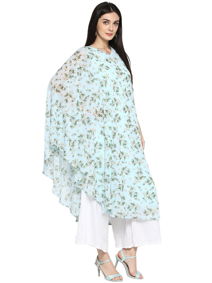 Women's  Powder Blue Georgette Summer Print Only Kurta