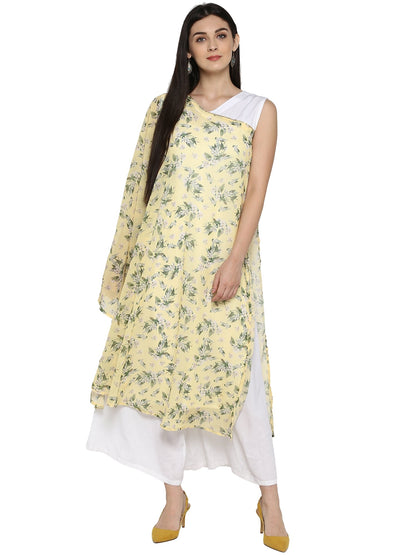 Women's Yellow & White Floral Georgette Only Kurta