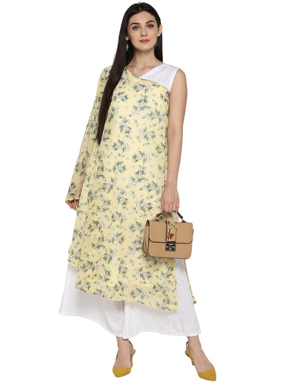 Women's Yellow & White Floral Georgette Only Kurta