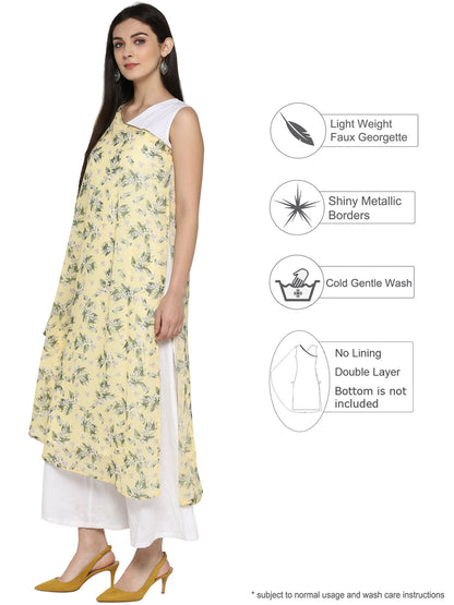 Women's Yellow & White Floral Georgette Only Kurta