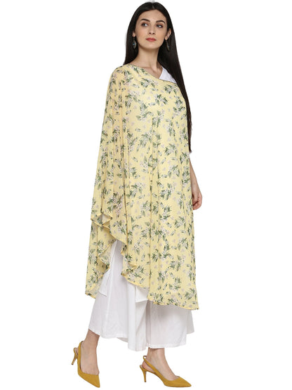 Women's Yellow & White Floral Georgette Only Kurta