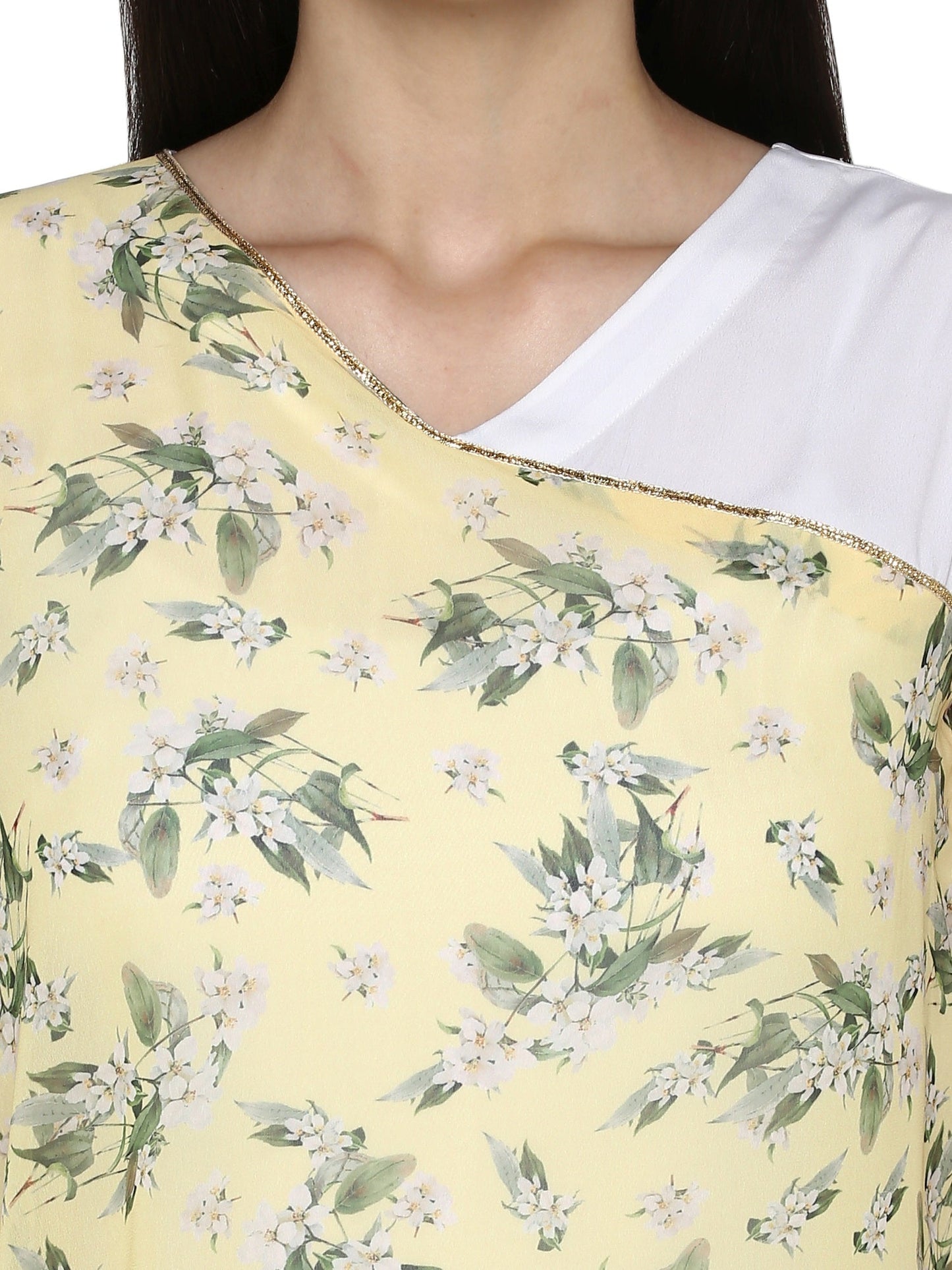 Women's Yellow & White Floral Georgette Only Kurta