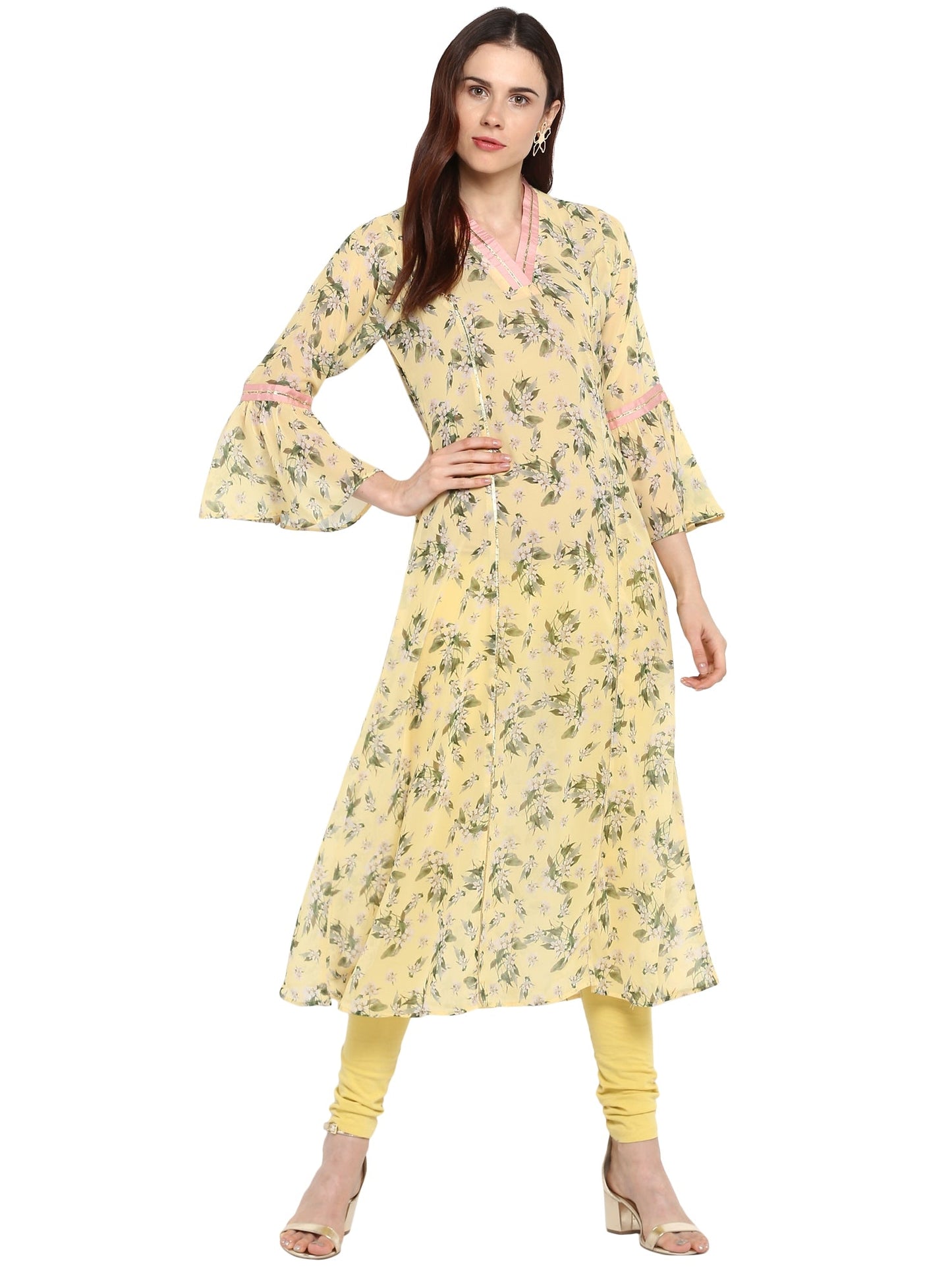 Women's Floral Flared See Through Georgette Only Kurta With Fit & Flared Sleeves