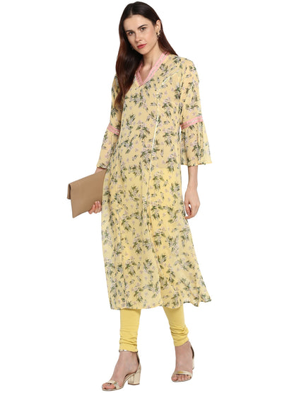Women's Floral Flared See Through Georgette Only Kurta With Fit & Flared Sleeves