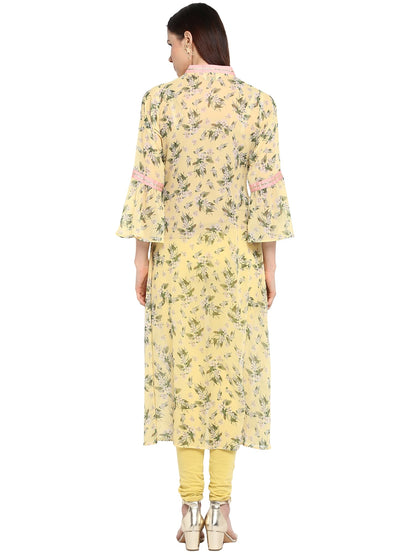 Women's Floral Flared See Through Georgette Only Kurta With Fit & Flared Sleeves