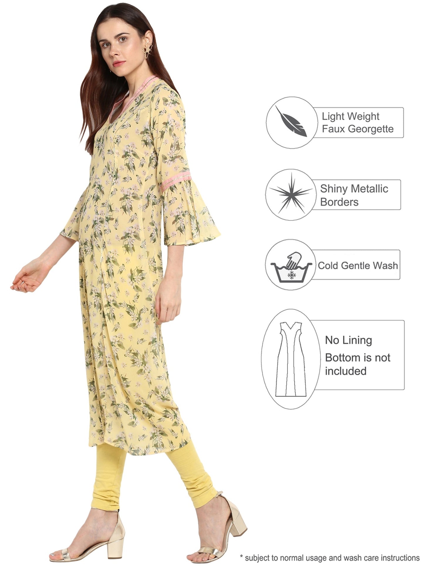 Women's Floral Flared See Through Georgette Only Kurta With Fit & Flared Sleeves