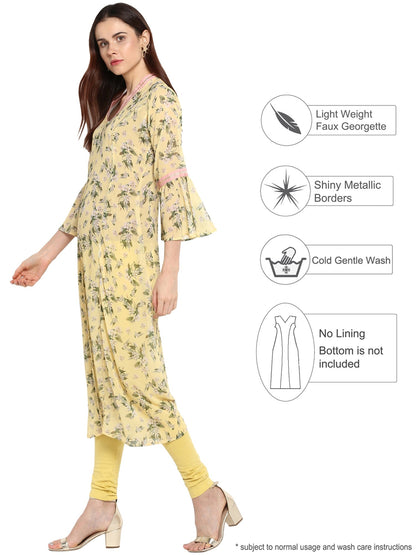 Women's Floral Flared See Through Georgette Only Kurta With Fit & Flared Sleeves