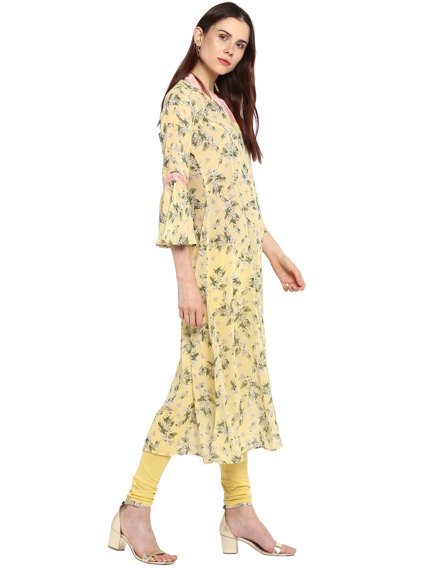 Women's Floral Flared See Through Georgette Only Kurta With Fit & Flared Sleeves