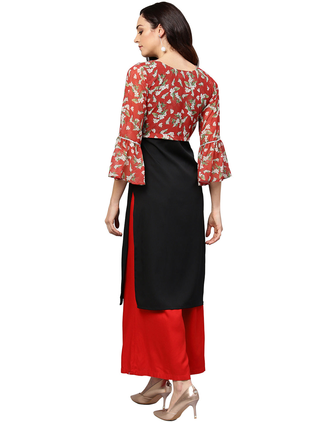 Women's Black & Red Printed Straight Only Kurta
