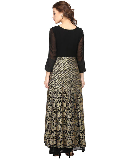 Women's Black Georgette Gold Print Dress