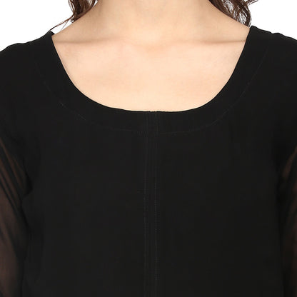 Women's Black Georgette Gold Print Dress