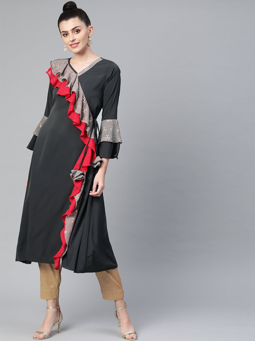 Women's Grey Angarkha Style Kurta From Ahalyaa