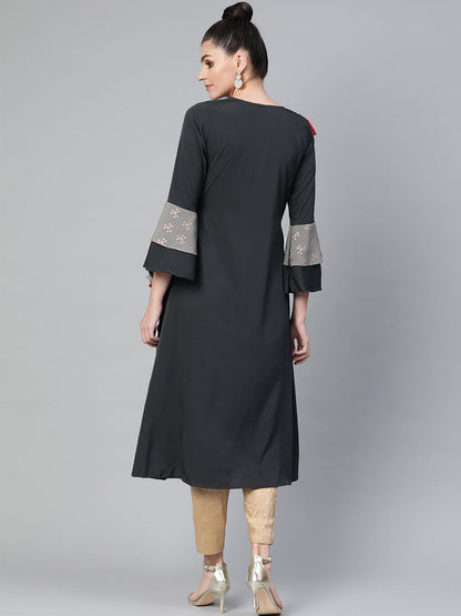 Women's Grey Angarkha Style Kurta From Ahalyaa