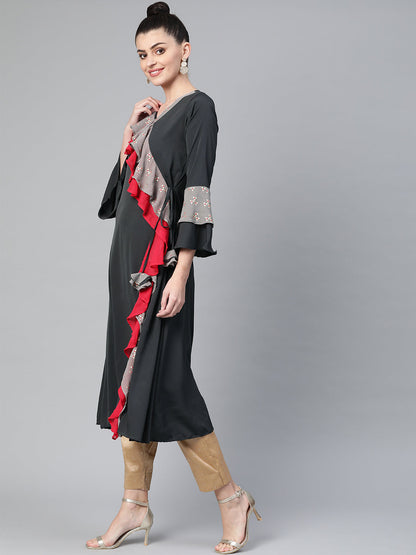 Women's Grey Angarkha Style Kurta From Ahalyaa