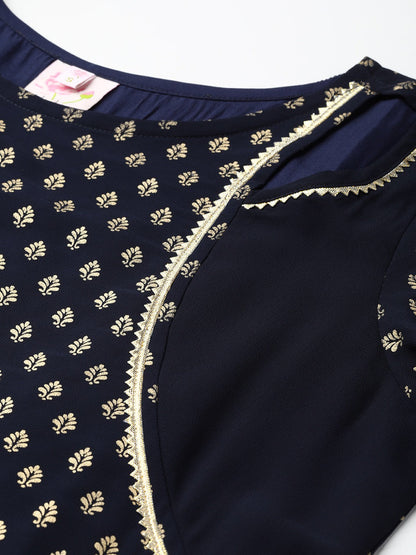 Women's Navy-Blue Printed Straight Only Kurta
