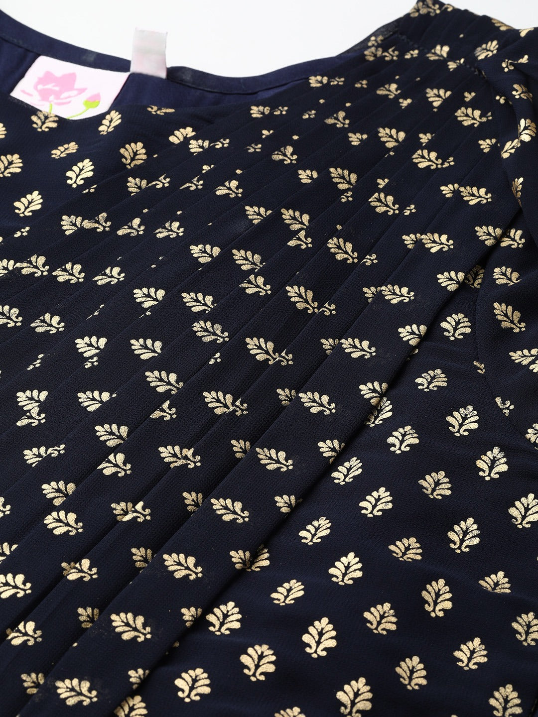 Women's Navy Georgette Gold Printed Dress