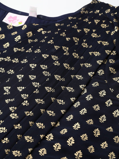 Women's Navy Georgette Gold Printed Dress