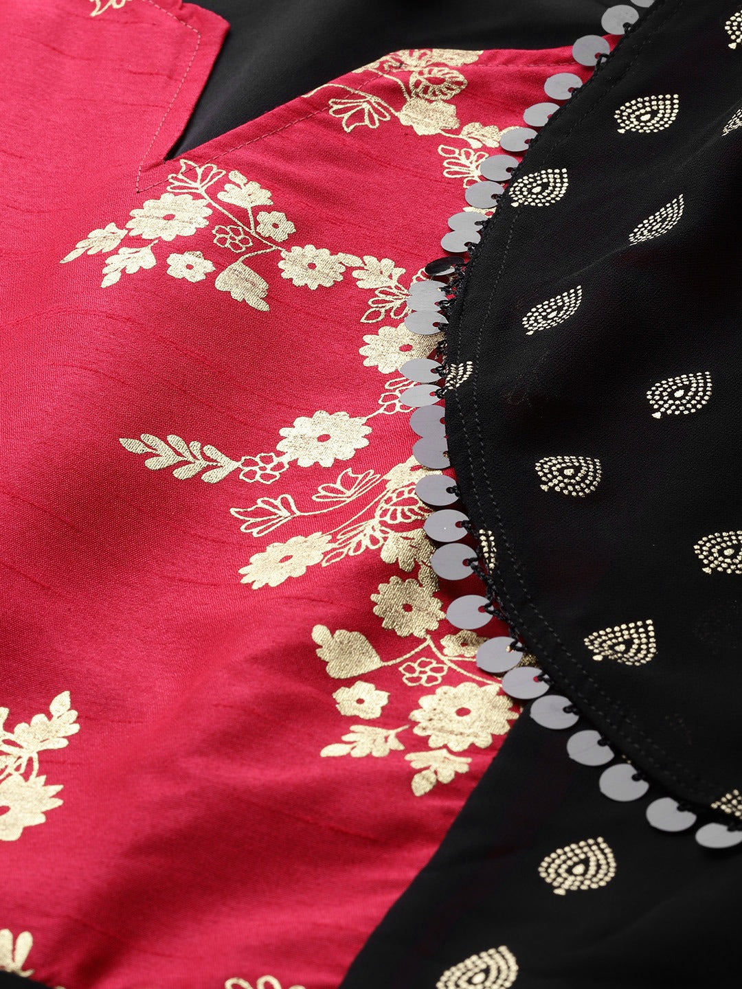 Women's Black Georgette Gold Printed Kurta