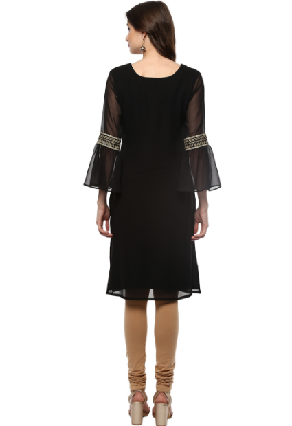 Women's Black Georgette Glitter Print Kurta