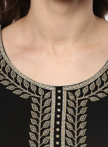 Women's Black Georgette Glitter Print Kurta