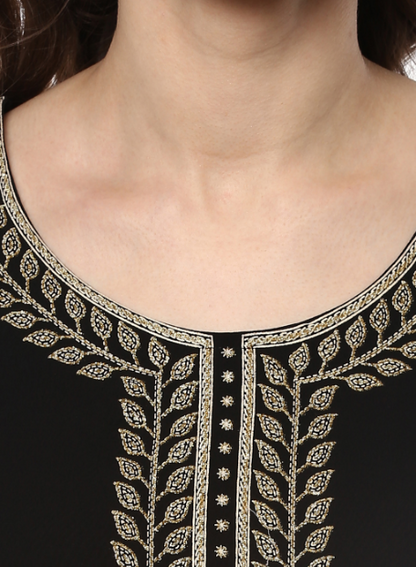 Women's Black Georgette Glitter Print Kurta
