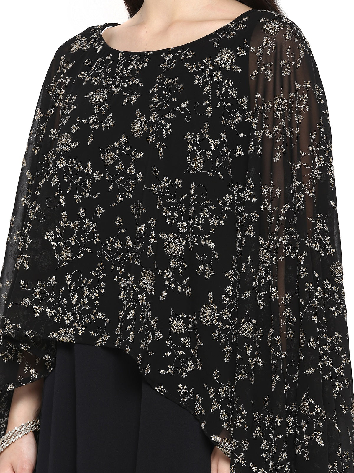 Women's Black Crepe Printed Kurta With Attached Dupatta