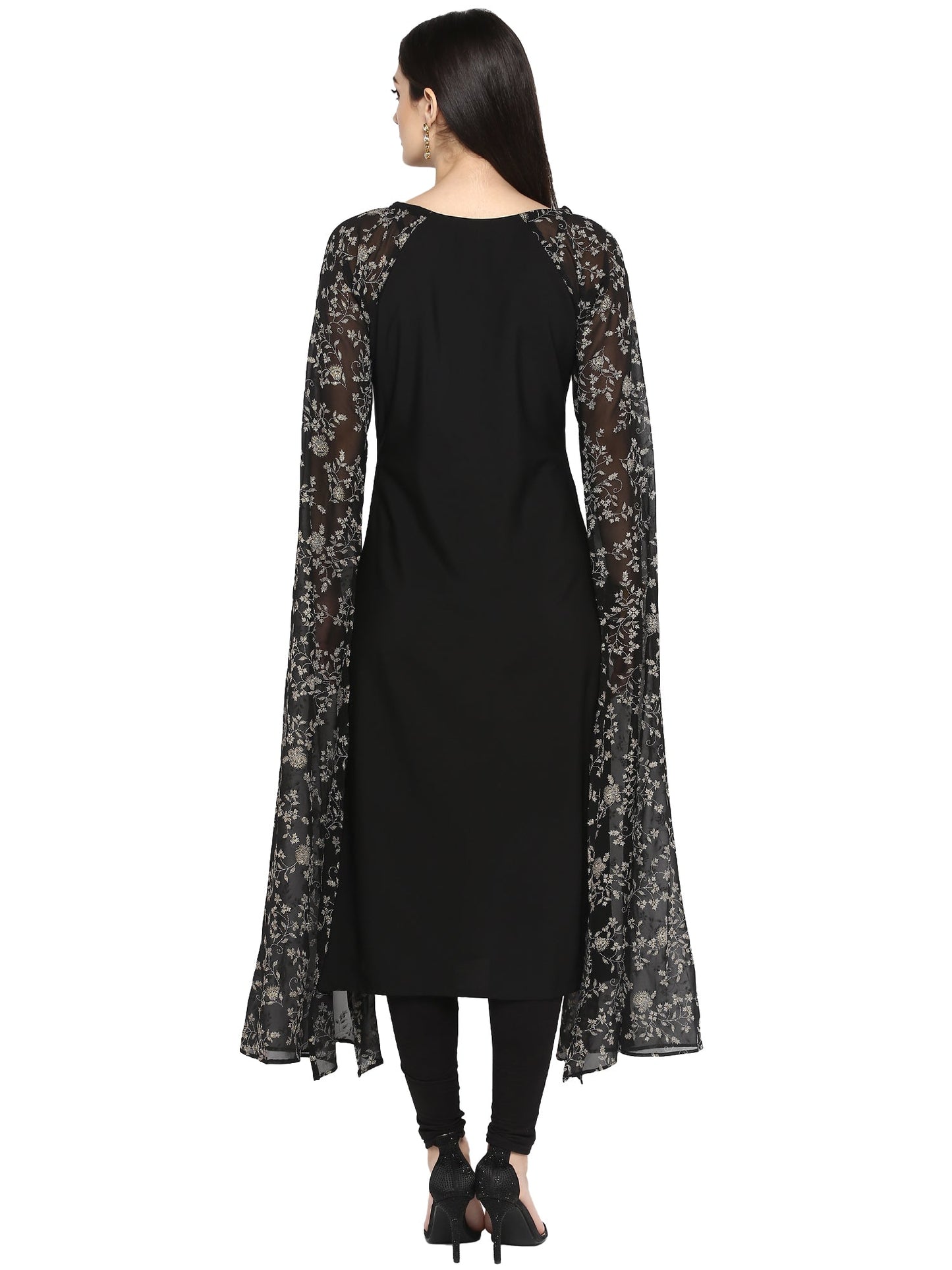 Women's Black Georgette Rubber Glitter Print Kurta