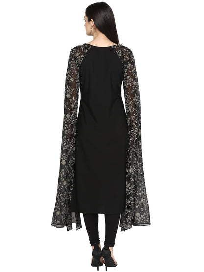 Women's Black Georgette Rubber Glitter Print Kurta