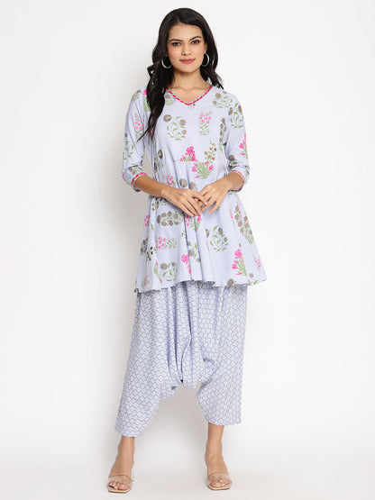 Women's  Crepe Printed Top With Harem Pan