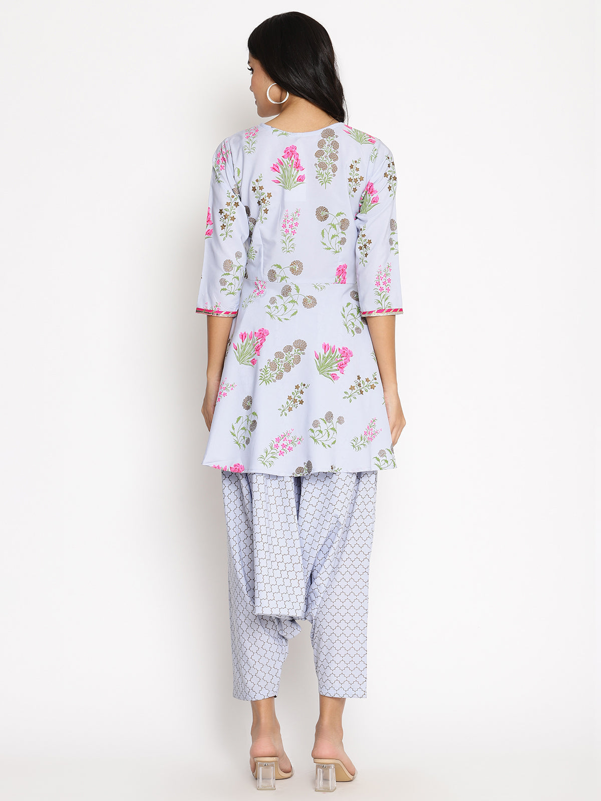 Women's  Crepe Printed Top With Harem Pan