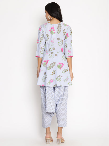 Women's  Crepe Printed Top With Harem Pan