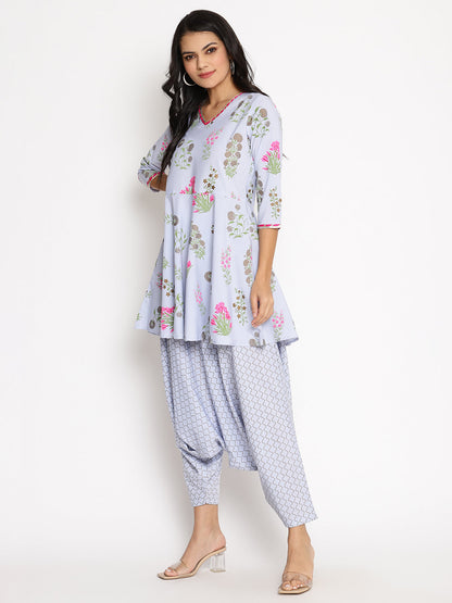 Women's  Crepe Printed Top With Harem Pan