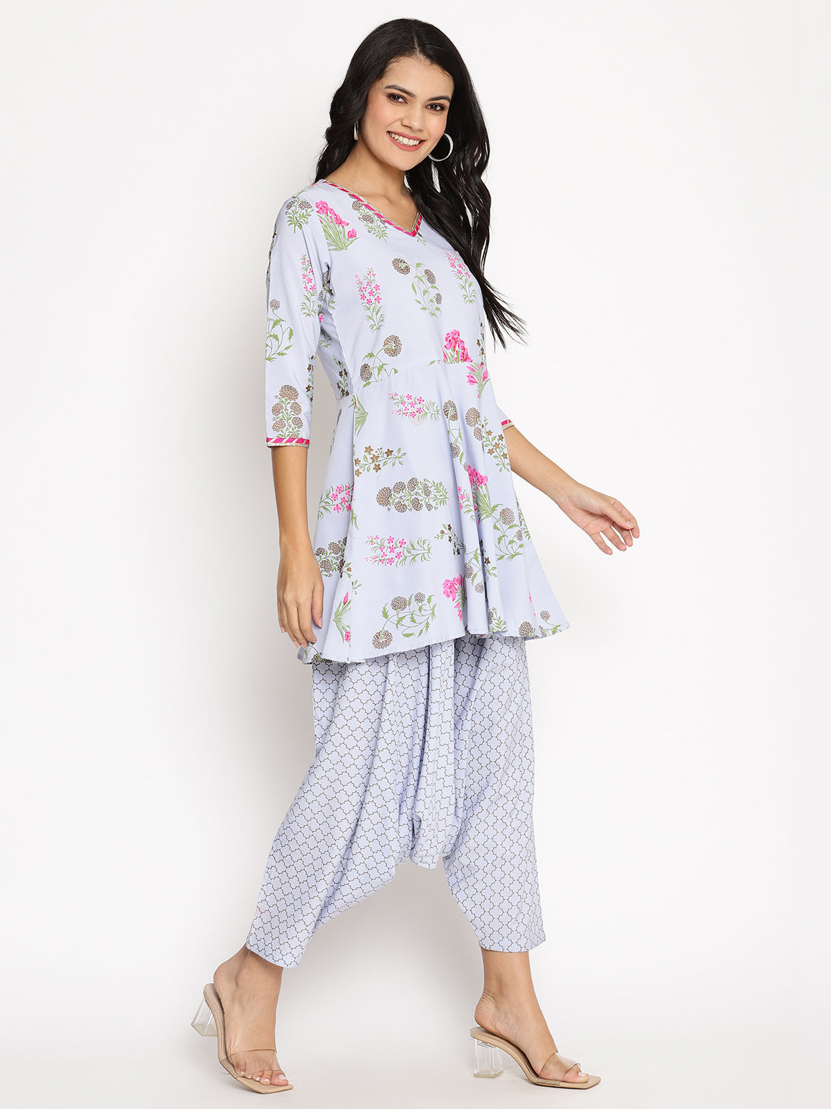 Women's  Crepe Printed Top With Harem Pan