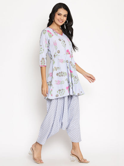 Women's  Crepe Printed Top With Harem Pan