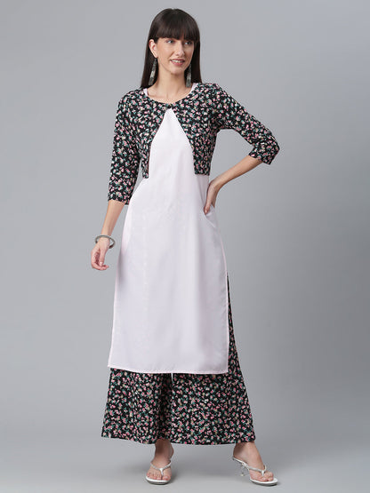 Women's Moss Crepe Pink Kurta With Palazzo And Jacket