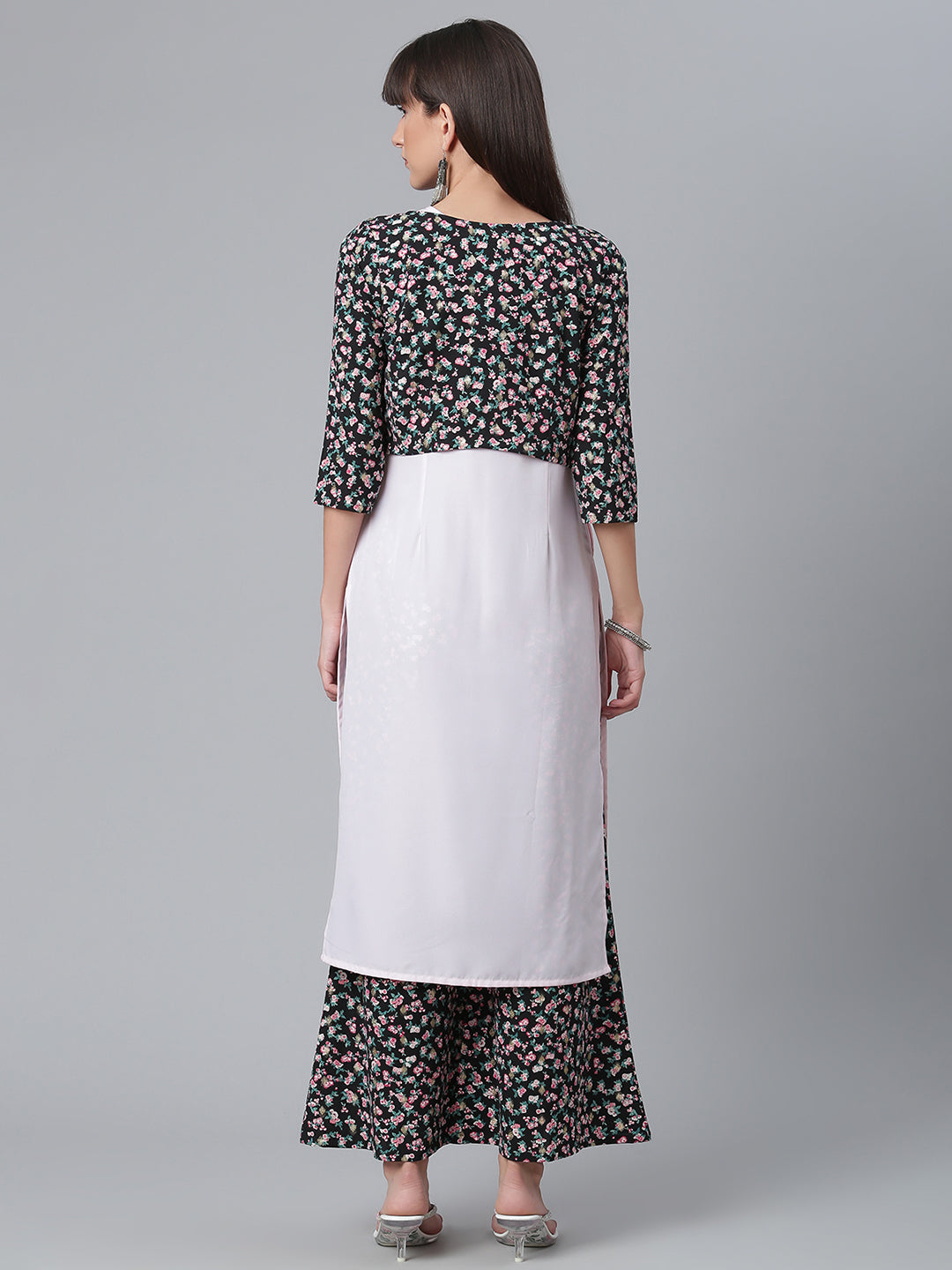 Women's Moss Crepe Pink Kurta With Palazzo And Jacket