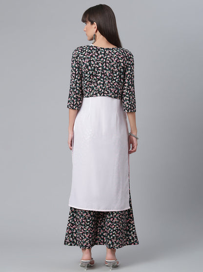 Women's Moss Crepe Pink Kurta With Palazzo And Jacket