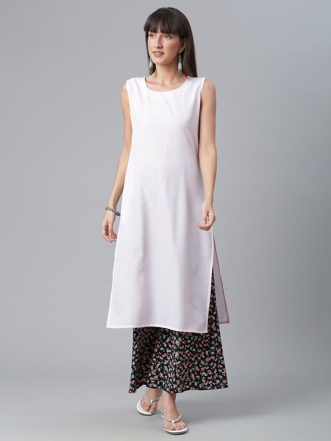 Women's Moss Crepe Pink Kurta With Palazzo And Jacket