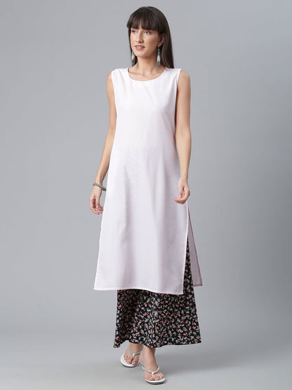 Women's Moss Crepe Pink Kurta With Palazzo And Jacket