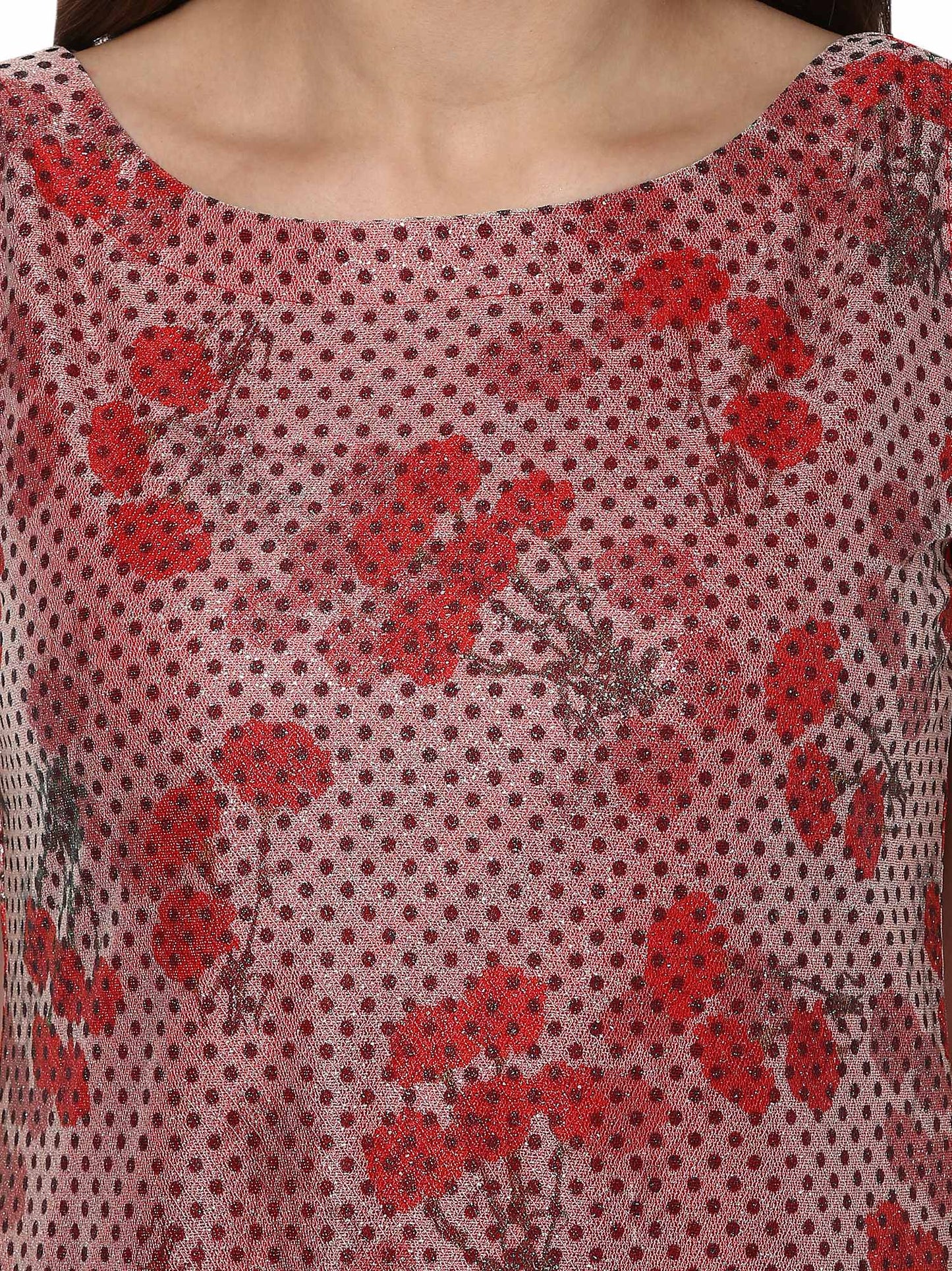Women's Double Layered Red A- Line Glitter Lycra Crepe Only Kurti