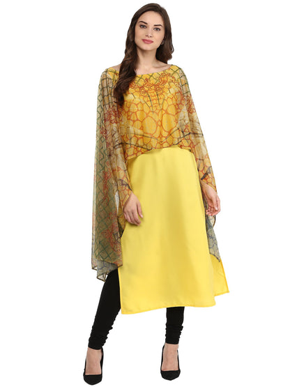 Women's Yellow Cape Style Crepe Kurta