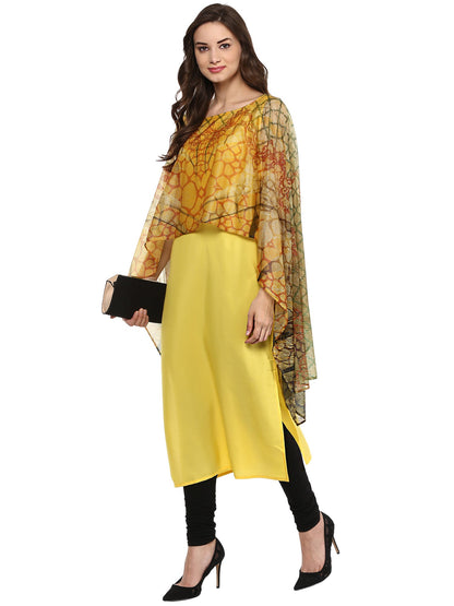 Women's Yellow Cape Style Crepe Kurta