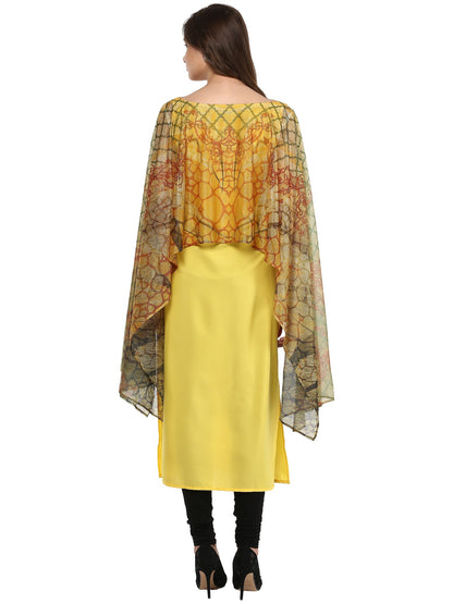 Women's Yellow Cape Style Crepe Kurta