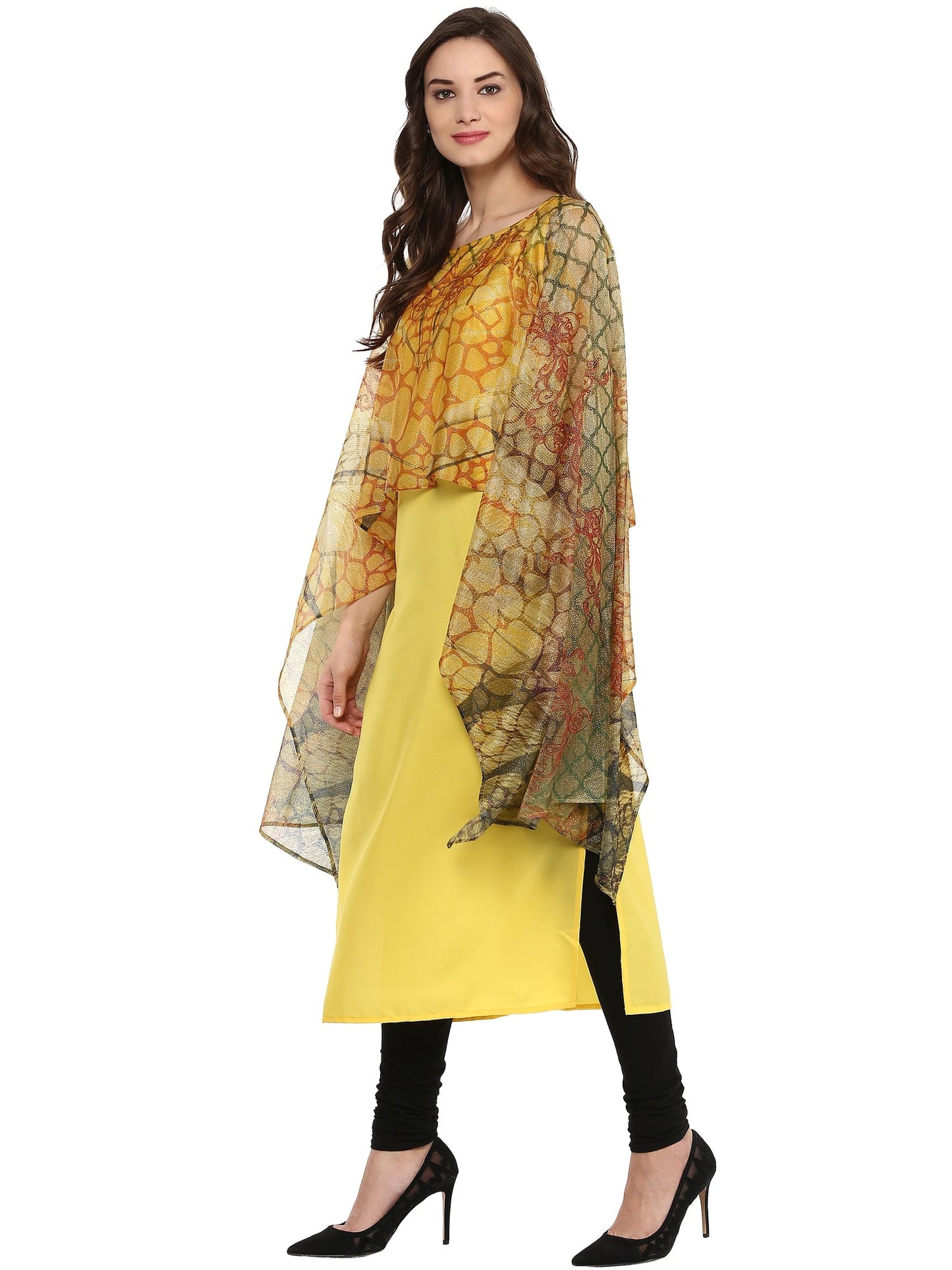 Women's Yellow Cape Style Crepe Kurta