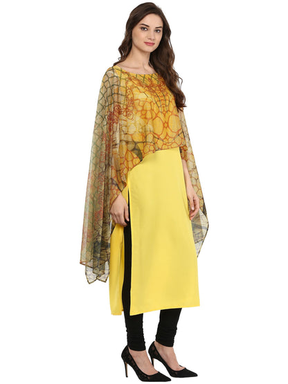 Women's Yellow Cape Style Crepe Kurta