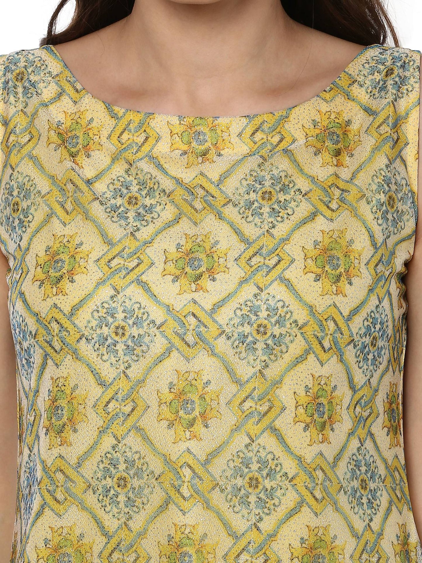 Women's Double Layer Yellow Digital Print A- Line Only Kurti