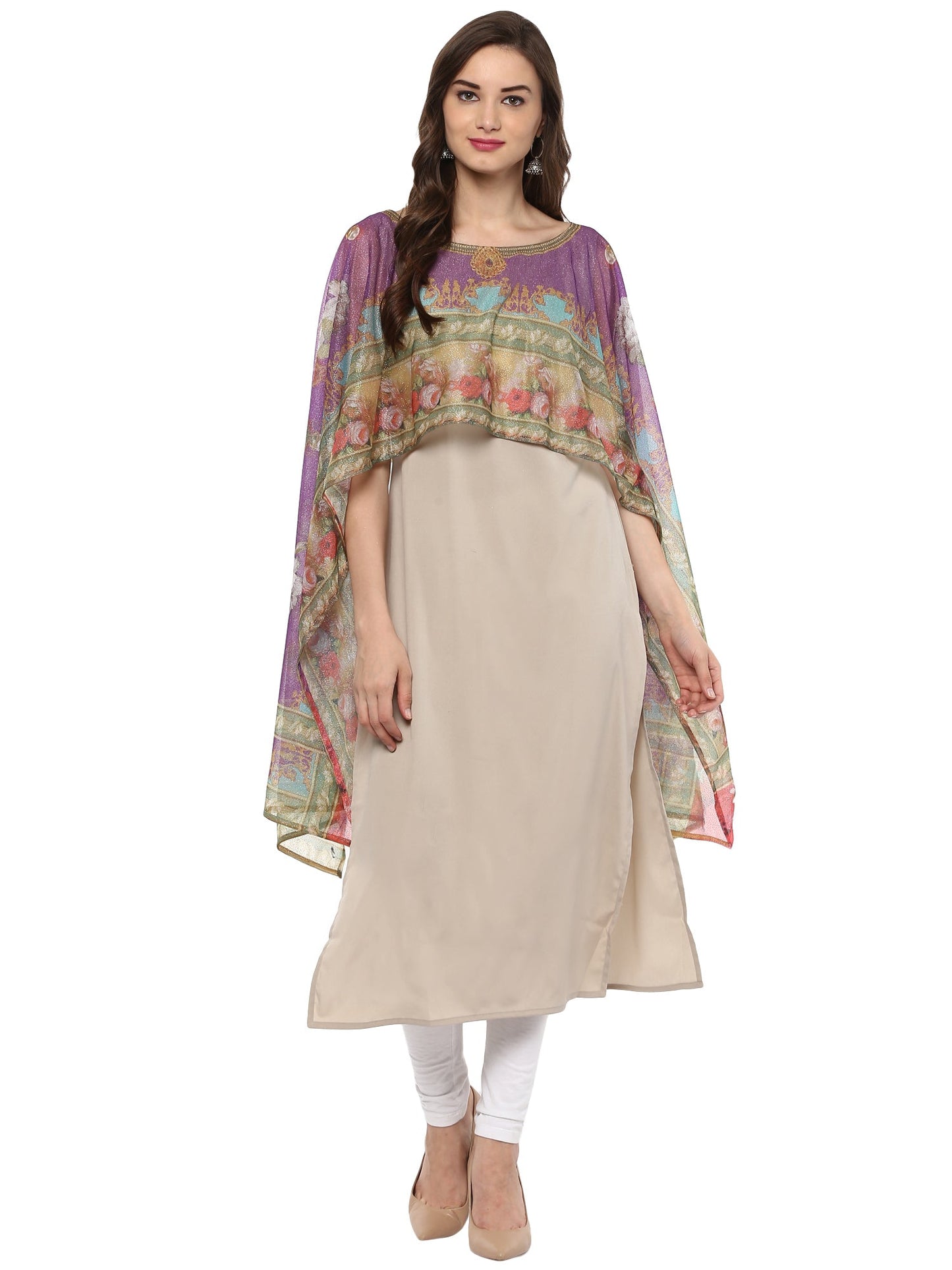 Women's Cape Dupatta Style Crepe Only Kurti