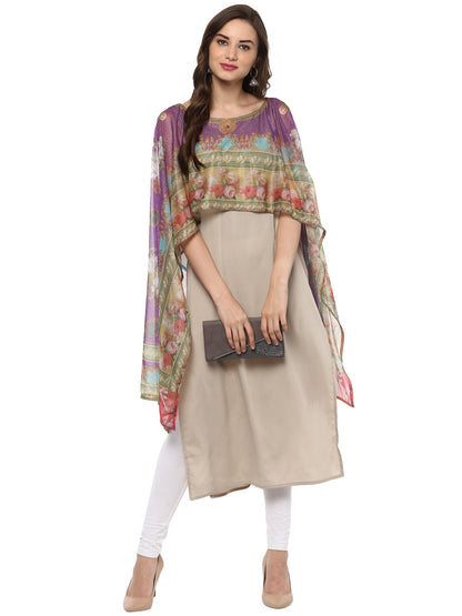 Women's Cape Dupatta Style Crepe Only Kurti