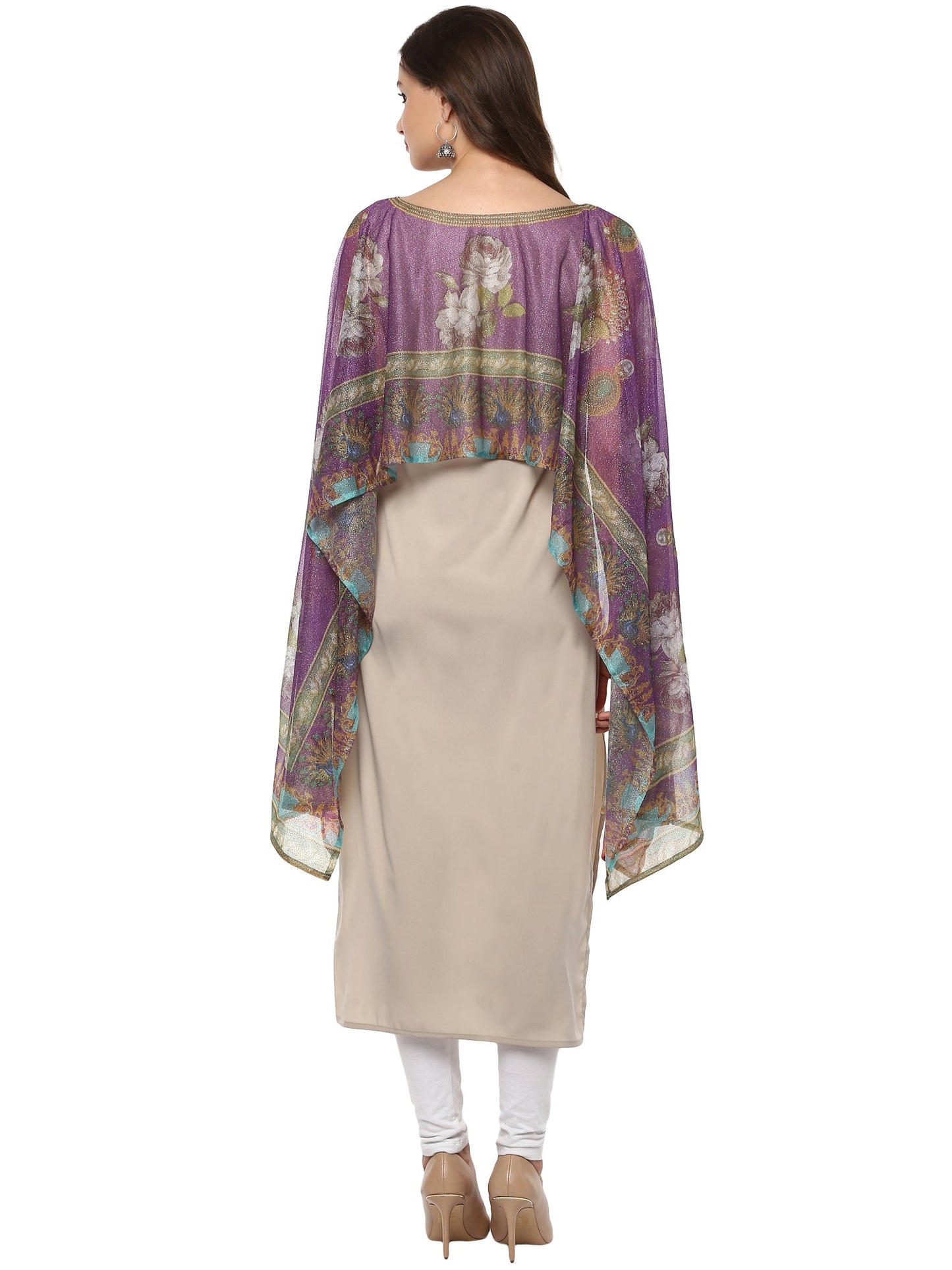 Women's Cape Dupatta Style Crepe Only Kurti